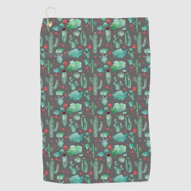 cactus and ladybug pattern - black background golf towel (Front)