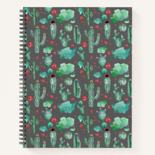cactus and ladybug pattern - black background notebook