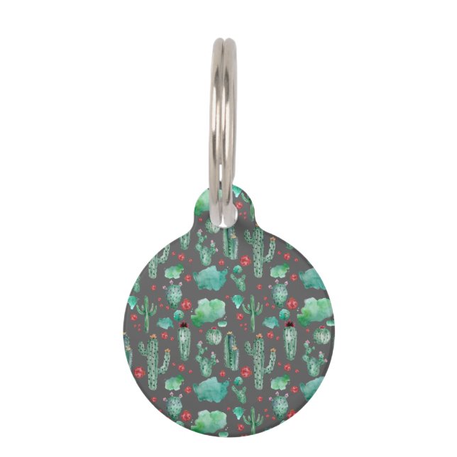 cactus and ladybug pattern - black background pet tag (Front)