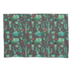 cactus and ladybug pattern - black background pillowcase