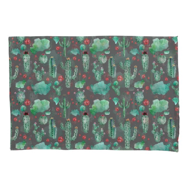cactus and ladybug pattern - black background pillowcase (Front)