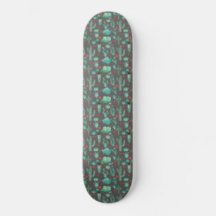 cactus and ladybug pattern - black background skateboard
