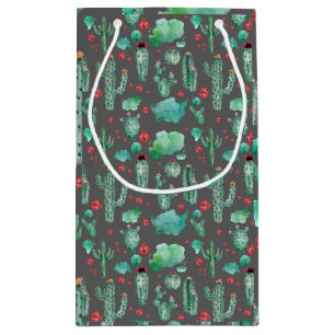 cactus and ladybug pattern - black background small gift bag