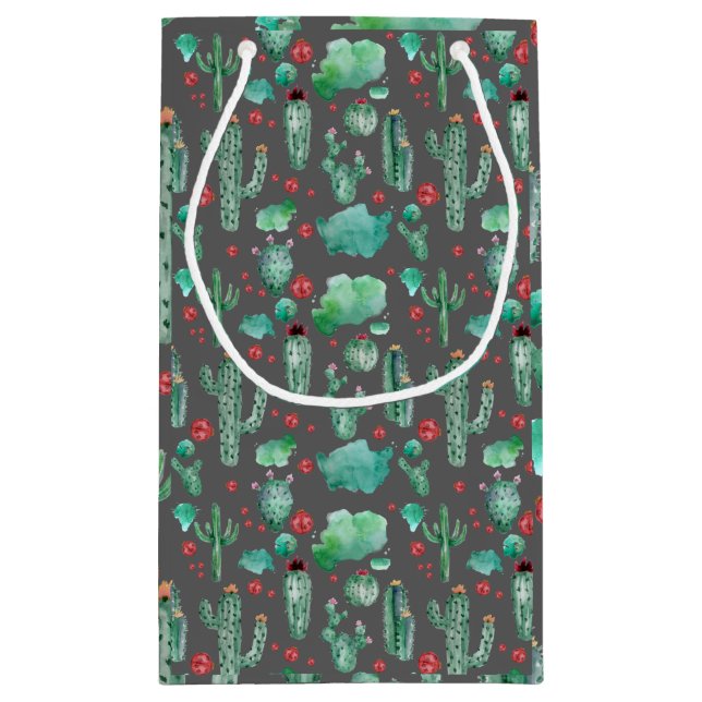 cactus and ladybug pattern - black background small gift bag (Back)