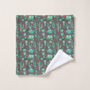 cactus and ladybug pattern - black background wash cloth