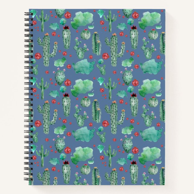 cactus and ladybug pattern - blue background notebook (Front)