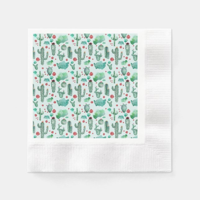 cactus and ladybug pattern - light blue background napkin (Front)