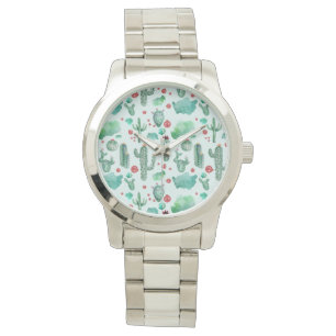 cactus and ladybug pattern - light blue background watch