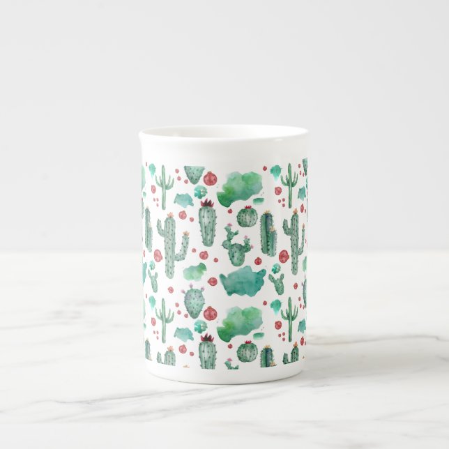 cactus and ladybug pattern - white background bone china mug (Front)