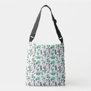 cactus and ladybug pattern -white background crossbody bag