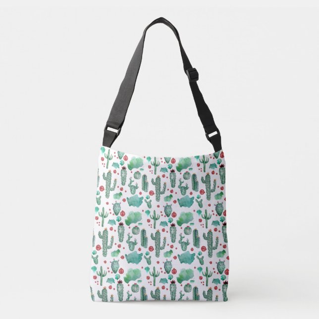 cactus and ladybug pattern -white background crossbody bag (Front)