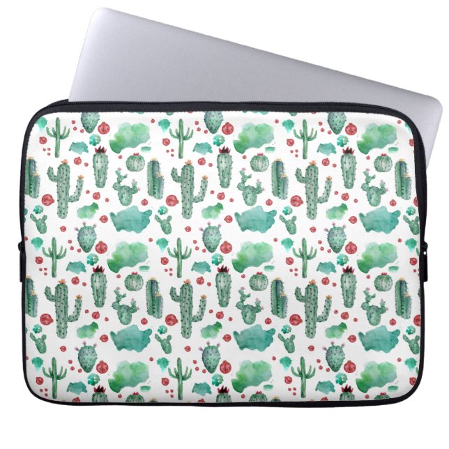 cactus and ladybug pattern -, white background laptop sleeve (Front)