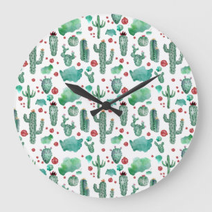 cactus and ladybug pattern -white background large clock