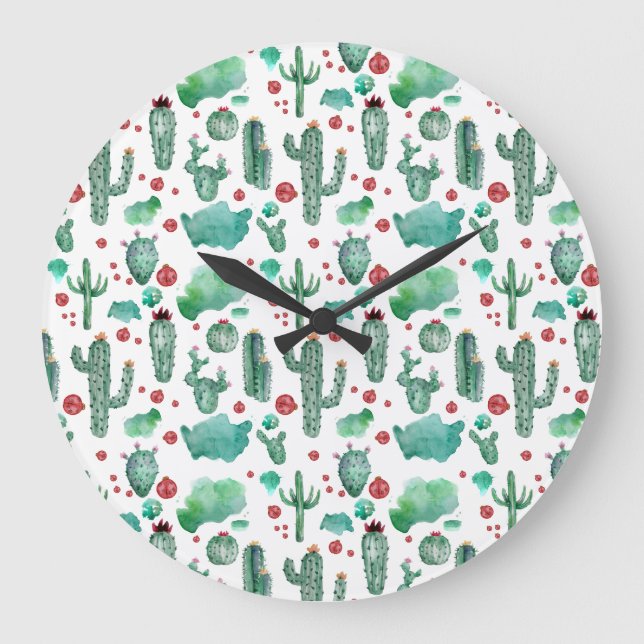 cactus and ladybug pattern -white background large clock (Front)