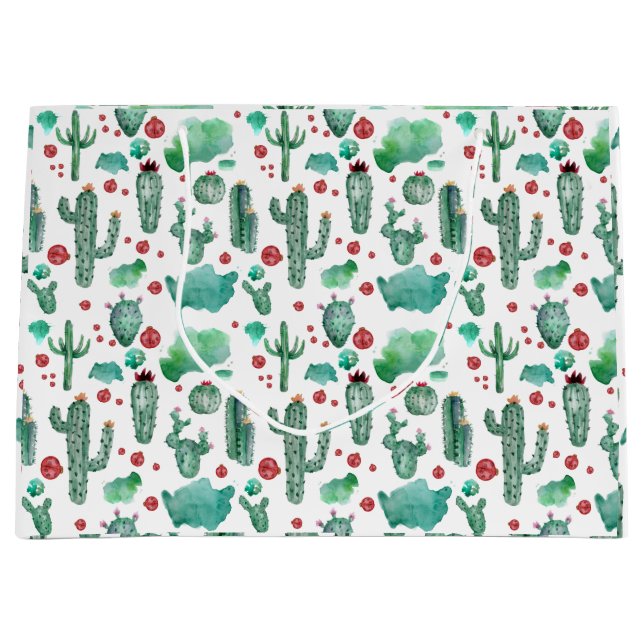 cactus and ladybug pattern -white background large gift bag (Front)