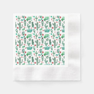 cactus and ladybug pattern -, white background napkin