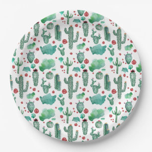 cactus and ladybug pattern -, white background paper plate