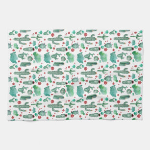 cactus and ladybug pattern - white background tea towel