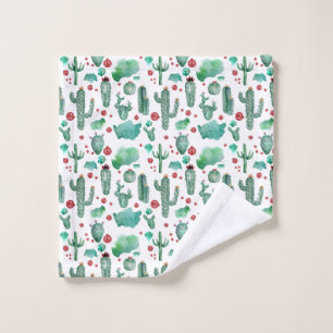 cactus and ladybug pattern - white background wash cloth