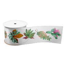 Cactus and Leaf Satin Ribbon