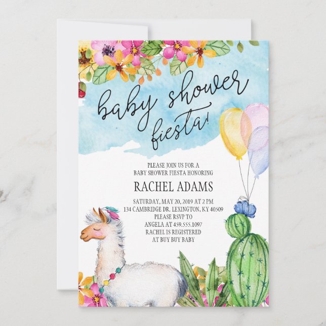 Cactus and Llama Baby Shower Fiesta Invitation (Front)