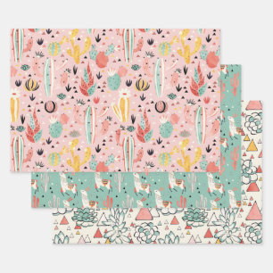 Cactus and Llama Wrapping Paper Sheet