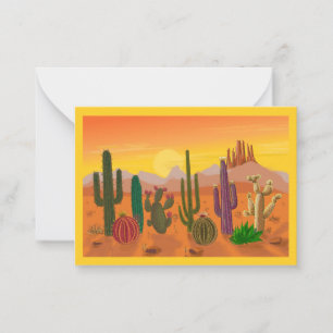 Cactus and mountain card warm colors.