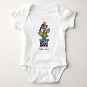 Cactus And Rainbow Bird In Watercolor Baby Bodysuit