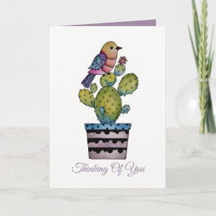 Cactus And Rainbow Bird In Watercolor Card