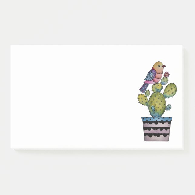 Cactus And Rainbow Bird In Watercolor Post-it Notes (Front)