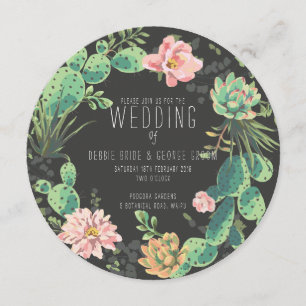 Cactus and Succulent Invitations, Wreath Wedding Invitation