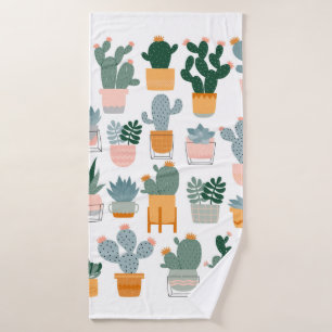 Cactus and succulents in pots on white background. bath towel