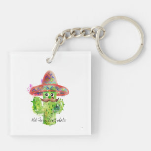 Cactus Art Fiesta Moustache Hat Eyes Location Fun Key Ring