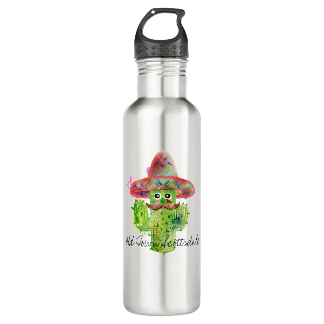 Cactus Art Fiesta Moustache Hat LOCATION Text Fun 710 Ml Water Bottle (Front)