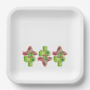 Cactus Art Moustache Hat Fiesta Spanish Fun Paper Plate