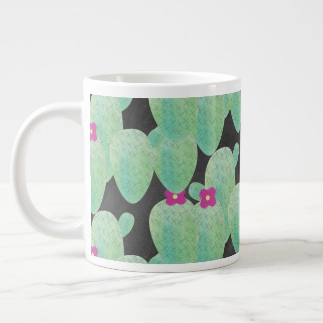 Cactus Art Pink Blossom Large Coffee Mug (Left)