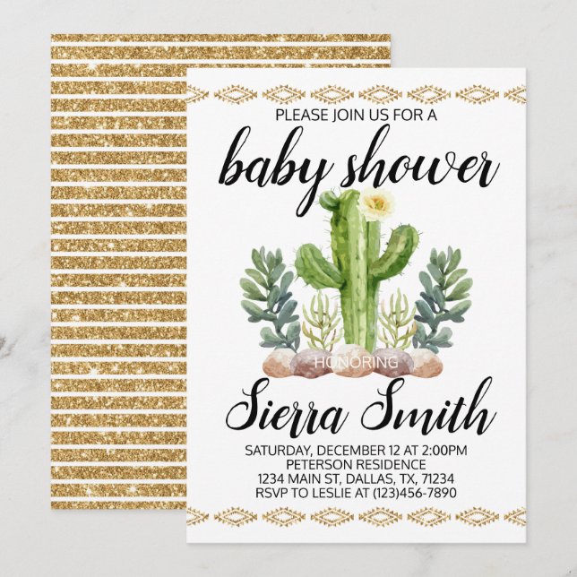 Cactus Baby Shower Invitation Invite (Front/Back)