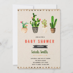 Cactus baby shower party invitation