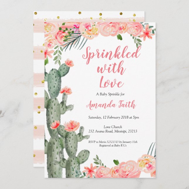 Cactus Baby Sprinkle Invitation Card Floral (Front/Back)