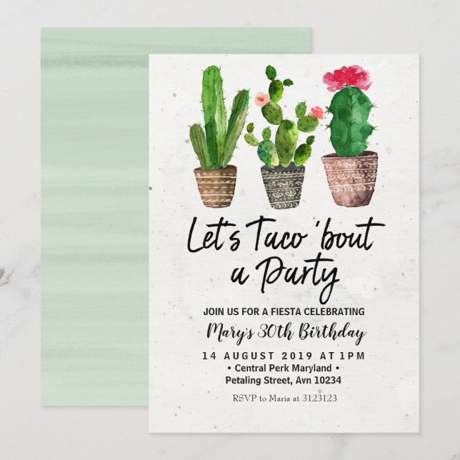 Cactus Birthday Fiesta Party Invitation (Front/Back)