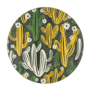 Cactus Black Background Vintage Pattern Cutting Board