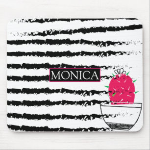 Cactus black white pattern monogram mouse pad