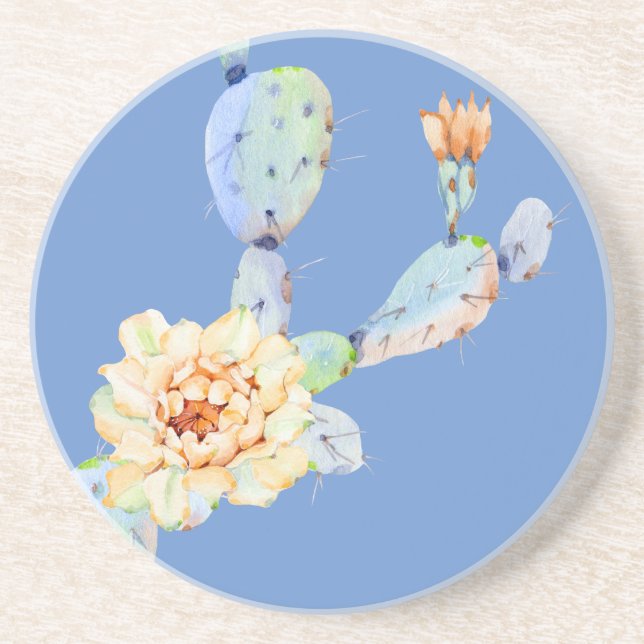 Cactus bloom desert flower watercolor coaster (Front)