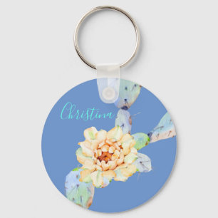 Cactus bloom desert flower watercolor key ring