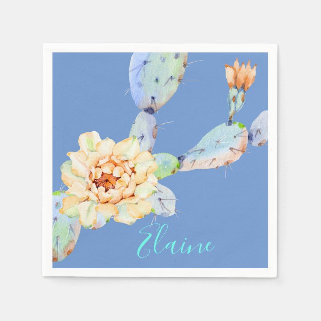 Cactus bloom desert flower watercolor napkin (Front)
