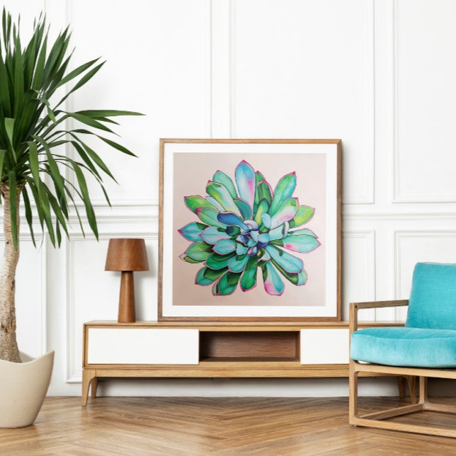 Cactus Blue and Pink |   Poster (Cactus oil painting)