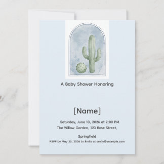 Cactus Blue Baby Shower Invitation, Editable Invitation
