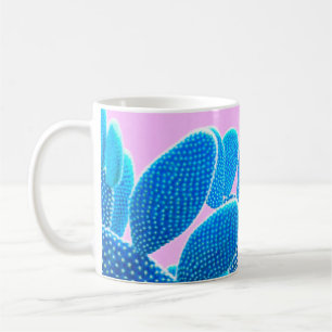 Cactus blue coloured on pink background. Fashion, Coffee Mug