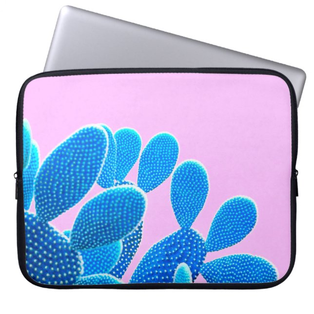 Cactus blue coloured on pink background. Fashion,  Laptop Sleeve (Front)