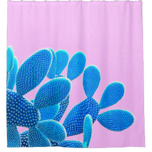 Cactus blue coloured on pink background. Fashion, Shower Curtain